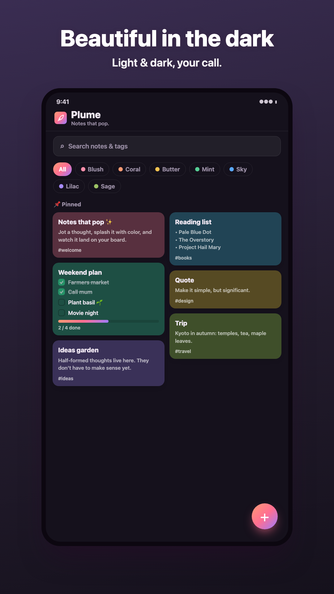 Plume board in dark mode